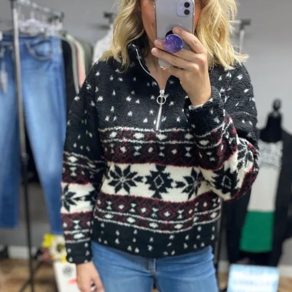 BOUTIQUE Love Tree Quarter Zip Sherpa NEW!